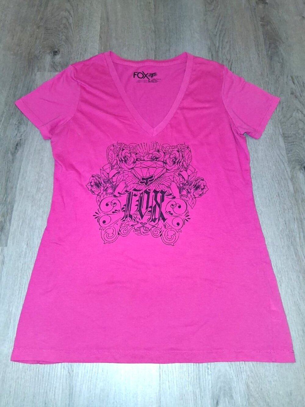Vintage Y2k Fox Racing Logo Hot Pink V-Neck Graphic T-Shirt Size Large Motocross